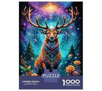 Puzzles for Teenagers 1000 Pieces Crowned Deer of Universe Adult Jigsaw Puzzle Family Game Pattern Assembly Fun at Home Activities, 52x38cm/1000pcs
