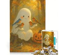 Puzzles for Teenagers 1000 Pieces Cute Ghost Feeding Birds, Educational Toy, Improve Memory, with Matching Poster And Trivia Sheet 50x75cm