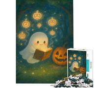 Puzzles for Teenagers 1000 Pieces Cute Ghost Reading Book with Pumpkin Hands-on Game for Educational Game Challenge Toy Great Gifts for Games Analysis And Logic (Size 38x52cm)