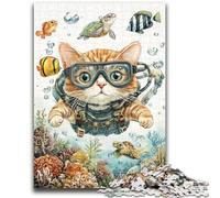 Puzzles for Teenagers 1000 Pieces Diver Cat Family Entertainment Toys Educational Game for Birthday, Chrismas for Ages 14+ 26x38cm
