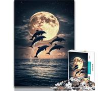 Puzzles for Teenagers 1000 Pieces Dolphins Under The Moon Teenager Jigsaw,Educational Games Home Decoration Birthday Present, Gifts, Wall Art (size 38x26cm)