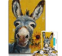 Puzzles for Teenagers 1000 Pieces Donkey And Sunflower Adult Jigsaw,Fun Games Wall Decoration Unique Birthday And Xmas Gifts 38x26cm