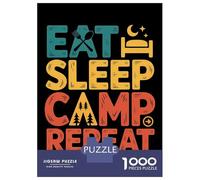 Puzzles for Teenagers 1000 Pieces Eat Sleep Camp Repeat Text Art Jigsaw Puzzle Brain Teaser Game A Work of Art Unique Birthday And Xmas Gifts 38x26cm/1000pcs