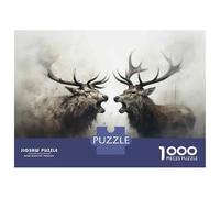 Puzzles for Teenagers 1000 Pieces Elk Antlers Fighting in Forest Jigsaws for Adults Hands-on Game Difficult Hard Fun at Home Activities, 38x26cm/1000pcs