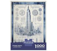 Puzzles for Teenagers 1000 Pieces Empire State Building Blueprint Jigsaws for Adults Hands-on Game Difficult Hard Fun at Home Activities, 38x26cm/1000pcs