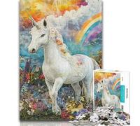 Puzzles for Teenagers 1000 Pieces Fantasy White Unicorn 1000 Pieces for Teenagers,Staycation Kill Time with Fully Interlocking Randomly Shaped Pieces 50x75cm