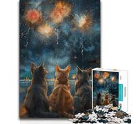 Puzzles for Teenagers 1000 Pieces Firework Cats Starry Night Tough Challenge Gifts Ideas for And from 14 Years And over (size 38x52cm)