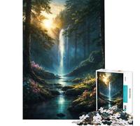 Puzzles for Teenagers 1000 Pieces Forest Waterfall Sunset Difficult And Challenge Presents for Women Fun Games for And from 14 Years And over (50X75CM)