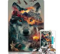 Puzzles for Teenagers 1000 Pieces Forest Wolf Landscape Teenager Jigsaw,Educational Games Home Decoration Birthday Present, Gifts, Wall Art (size 75x50cm)