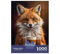 Puzzles for Teenagers 1000 Pieces Fox Holding Coffee Cup Puzzles for Adults Relax Games Analysis And Logic Challenging Game Gifts 70x50cm/1000pcs