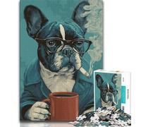 Puzzles for Teenagers 1000 Pieces French Bulldog Drinking Coffee,Help The Brain Exercise Addictive Toys to Cultivate Patience Gift For Birthdays (38x26cm)