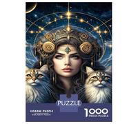 Puzzles for Teenagers 1000 Pieces Galactic Goddess with Cats Jigsaw Puzzle Brain Teaser Game A Work of Art Unique Birthday And Xmas Gifts 38x26cm/1000pcs