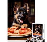 Puzzles for Teenagers 1000 Pieces German Shepherd Pizza Pup Puzzle For Teenagers Stress Reliever Challenging To Complete for Educational Game Challenge Toy (38x52cm)