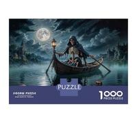 Puzzles for Teenagers 1000 Pieces Ghostly Moonlit River Boat Jigsaws for Adults Hands-on Game Difficult Hard Fun at Home Activities, 70x50cm/1000pcs