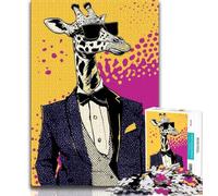 Puzzles for Teenagers 1000 Pieces Giraffe in Suit,Stress Reliever Difficult Challenge Every Piece Is Unique - Challenging Family Fun Game (75x50cm)