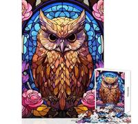 Puzzles for Teenagers 1000 Pieces Glass Cute Owl Brain Teaser Game Staycation Kill Time Home Decoration Toys Parent-child Interaction (38x26cm)
