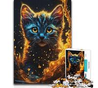Puzzles for Teenagers 1000 Pieces Glowing Cat Portrait Hands-on Game Difficult Challenge Secret Santa Gifts (size 38x52cm)