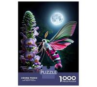 Puzzles for Teenagers 1000 Pieces Glowing Moth on Flowers Jigsaw Puzzle Brain Teaser Game A Work of Art Unique Birthday And Xmas Gifts 70x50cm/1000pcs