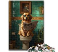 Puzzles for Teenagers 1000 Pieces Golden Retriever on Toilet Challenging To Complete But Fun And Humorous Educational Game for Birthday 50x75cm