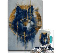 Puzzles for Teenagers 1000 Pieces Golden Wolf 1000 Pieces for Teenagers,Staycation Kill Time with Matching Poster And Trivia Sheet (size 75x50cm)