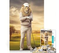 Puzzles for Teenagers 1000 Pieces Golf Player Lion, Educational Games, Wall Decoration, with Matching Poster And Trivia Sheet (38x26cm)