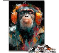 Puzzles for Teenagers 1000 Pieces Gorilla with Headphones Learning Educational Toys Family Games Suitable for Desktop Decoration (size 26x38cm)