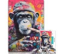 Puzzles for Teenagers 1000 Pieces Graffiti Chimpanzee 1000 Pieces for Teenagers,Staycation Kill Time with Fully Interlocking Randomly Shaped Pieces 50x75cm