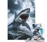 Puzzles for Teenagers 1000 Pieces Great White Shark Attack Hands-on Game for Educational Game Challenge Toy Great Gifts for Games Analysis And Logic (Size 50x75cm)