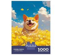 Puzzles for Teenagers 1000 Pieces Happy Corgi Dog in Flower Jigsaws for Adults Hands-on Game Difficult Hard Fun at Home Activities, 38x26cm/1000pcs
