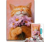Puzzles for Teenagers 1000 Pieces Happy Orange Cat Teenager Jigsaw,Educational Games Home Decoration Birthday Present, Gifts, Wall Art (size 75x50cm)
