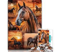 Puzzles for Teenagers 1000 Pieces Horse Collage Teenager Jigsaw,Educational Games Home Decoration Suitable for Desktop Decoration (size 75x50cm)