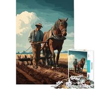 Puzzles for Teenagers 1000 Pieces Horse-Drawn Plow in Field Difficult And Challenge Presents for Women Fun Games for And from 14 Years And over (50X75CM)