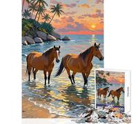 Puzzles for Teenagers 1000 Pieces Horses in The Ocean at Sunset Toy Wall Decor Gifts Ideas Brain Teaser Game Enhance Love between Couples Size 38x52cm