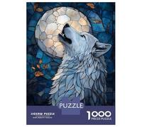 Puzzles for Teenagers 1000 Pieces Howling Wolf Stained Glass Art Puzzles for Adults Relaxing Games But Fun And Humorous Fun Activities at Home 38x26cm/1000pcs
