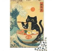 Puzzles for Teenagers 1000 Pieces Japanese Cat Ramen Wave Puzzles for Adults Relaxing Games But Fun And Humorous Fun Activities at Home 70x50cm/1000pcs