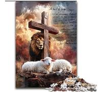 Puzzles for Teenagers 1000 Pieces Jesus Lion Sheep,Challenging Game And Family Play Educational Game for Birthday,Chrismas 50X75CM