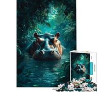 Puzzles for Teenagers 1000 Pieces Jungle Hippo Mystery Puzzle for Adults Brain Teaser Game Staycation Kill Time Unique Birthday And Xmas Gifts (size 50x75cm)
