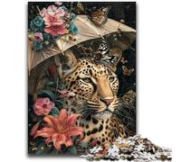 Puzzles for Teenagers 1000 Pieces Leopard Holding An Umbrella for Educational Game Challenge Toy for Is Ideal As A Gift for The Whole Family 50x75cm