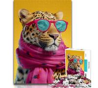 Puzzles for Teenagers 1000 Pieces Leopard Wearing A Scarf,Stress Reliever Difficult Challenge Every Piece Is Unique - Challenging Family Fun Game (38x26cm)