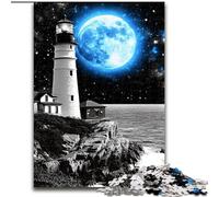 Puzzles for Teenagers 1000 Pieces Lighthouse Under The Blue Moon,Challenging Game And Family Play Educational Game for Birthday,Chrismas 38X26CM