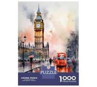 Puzzles for Teenagers 1000 Pieces London Big Ben Watercolor Print Jigsaw Puzzle Brain Teaser Game A Work of Art Unique Birthday And Xmas Gifts 70x50cm/1000pcs