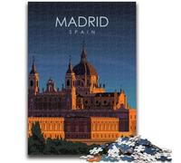 Puzzles for Teenagers 1000 Pieces Madrid Spain at Night Art 1000 Pieces for Teenagers,with Matching Poster And Trivia Sheet for And Age 14 Years Up (50x75cm)