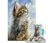Puzzles for Teenagers 1000 Pieces Maine Coon Kitten in Grass Addictive Toys to Cultivate Patience Brain Teaser Game Perfect Decoration Funny Gifts (Size 50x75cm)