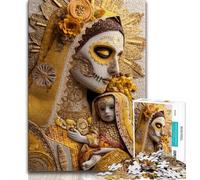 Puzzles for Teenagers 1000 Pieces Mexican Style Golden Skull Adult Jigsaw,Fun Games Wall Decoration Unique Birthday And Xmas Gifts 38x26cm