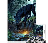 Puzzles for Teenagers 1000 Pieces Midnight Panther at Mystic Jungle Stream Jigsaw 1000 Pieces Educational Game Gifts For Birthdays Pattern Assembly (50x75cm)