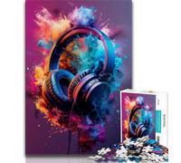 Puzzles for Teenagers 1000 Pieces Modern Colorful Splash Headphones, for Educational Game Challenge Toy,Secret Santa Gifts for And Age 14 38x26cm