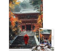 Puzzles for Teenagers 1000 Pieces Monk Ascending Temple Steps in Autumn Educational Game Pattern Assembly DIY Toys Birthday Present,Travel Gifts, (50x75cm)