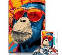 Puzzles for Teenagers 1000 Pieces Monkey with Headphones,Stress Reliever Difficult Challenge Every Piece Is Unique - Challenging Family Fun Game (75x50cm)