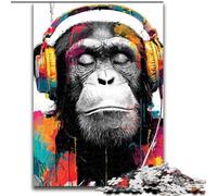 Puzzles for Teenagers 1000 Pieces Monkey with Headphones, Suitable for People Aged 14 And Above Educational Games Secret Santa Gifts (Size 50x75cm)