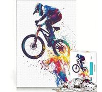 Puzzles for Teenagers 1000 Pieces Mountain Biker in Flight Educational Toy Improve Memory with Matching Poster And Trivia Sheet 38x52cm